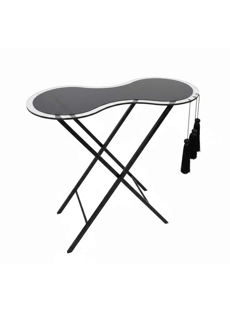 متجر نايس منضدة جانبية اكريليك فاخرة بإطار أسود، مزينة بشرابات جانبية - Image 1